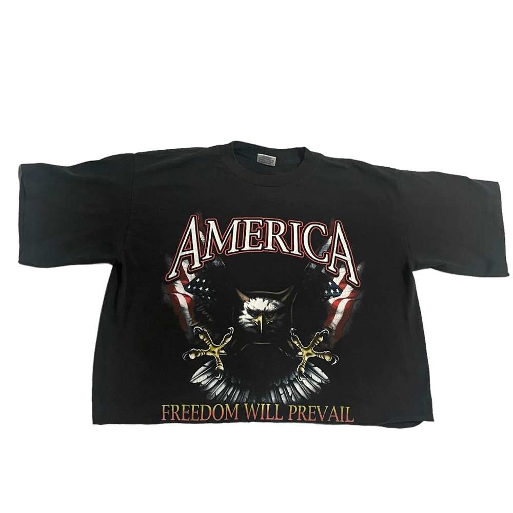 Fashion Gear Vintage Shirt Women Large Black Crop Top America Lightweight Casual